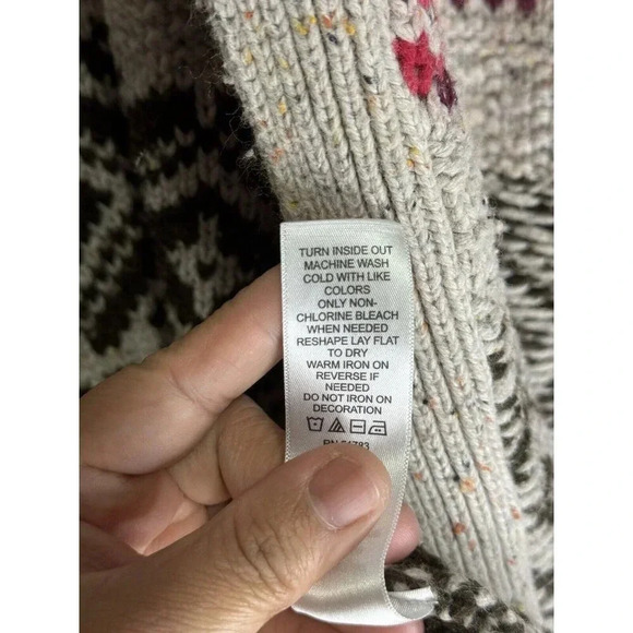 MAURICES Women Sweater Neutral Cardigan Chunky Open Knit Wool Blend Aztec Medium - Picture 7 of 9